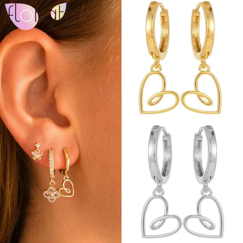 

925 Sterling Silver Needle High-end Personalized Simple Heart-shaped Pendant Women Sweet Cool Fashionable Hoop Earrings Jewelry