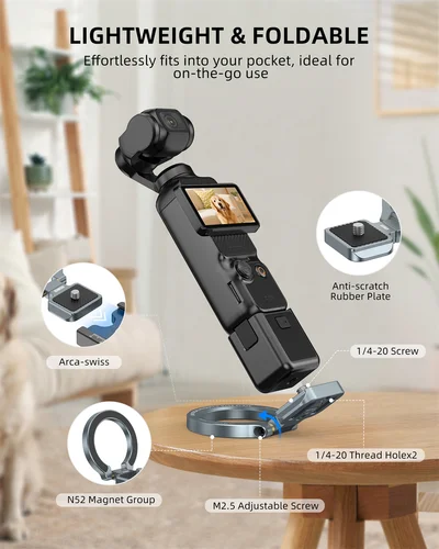 Imagen 2 del producto Soporte de montaje magnético 2025 para DJI OSMO POCKET 3/Insta360 X5 w 1/4-20 Arca-Swiss soporte de teléfono de expansión magnética para iPhone 16 -12