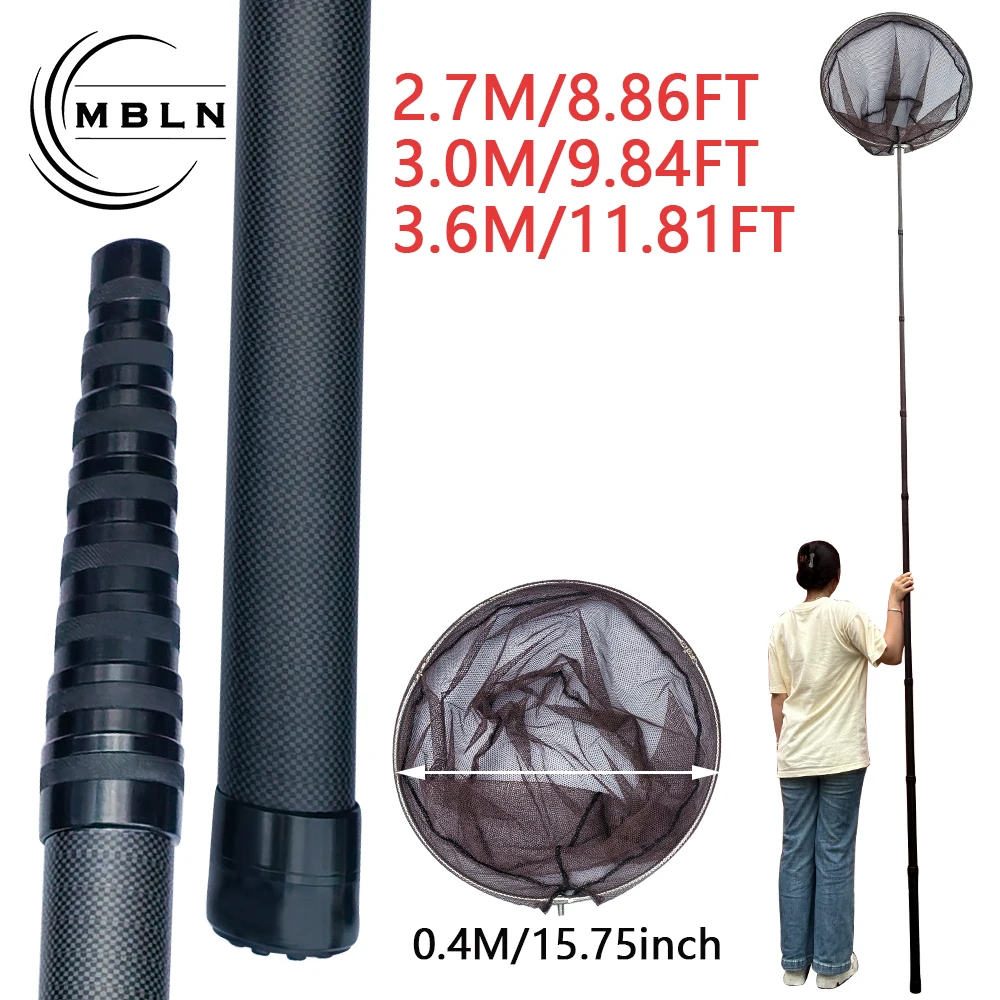 

Удлиненная рыболовная сеть из углеродного волокна, 2,7 м, 3,0 м, 3,6 м, выдвижная, головка 40 см, удлиненная сеть для ловли рыбы, рыболовная опора