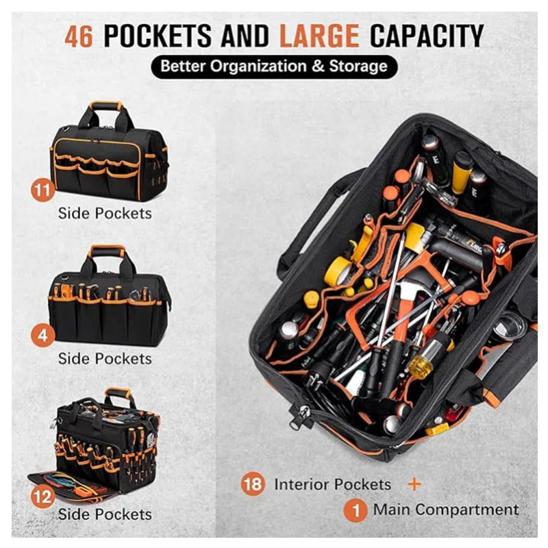 Heavy Duty Oxford Tool Bag, Wear Resistant, Portable Hand Tool Organizer