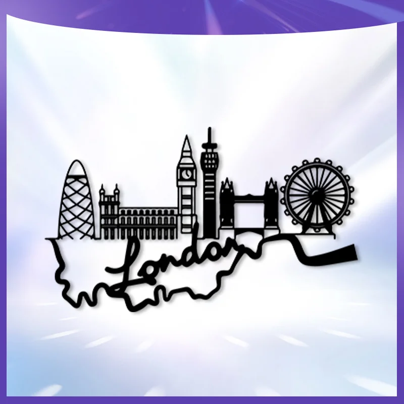CIFBUY Retro London Skyline Big Ben Lover Silhouette Metal Wall Art, 2D Flat Iron Hanging Sculpture