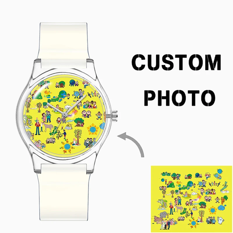 Custom Pattern Wrist Watches Customise Picture Printing on Watch Dial PVC Band Plastic Wristwatch