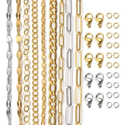 2Meters/1Meter Stainless Steel Chain Lobster Clasps Jump Rings Connectors Chains for Bracelet Necklace Jewelry Making DIY Kit