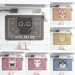 Cartoon Animals Bath Mat Super Absorbent Bathroom Rug Non Slip Cute Cat Dog Printed Toilet Entrance Carpet for Home Room Decor