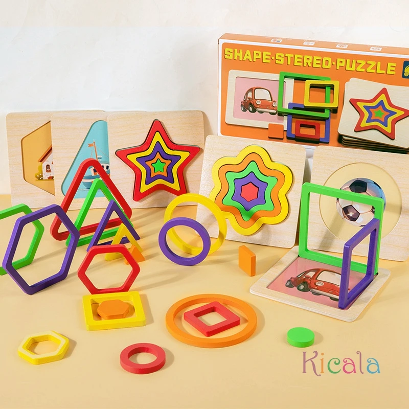 Holz Kleinkind Geometrische Form Passenden Puzzle Kombination Set Farbe Erkenntnis Form Denken Logik Montessori Pädagogisches Spielzeug