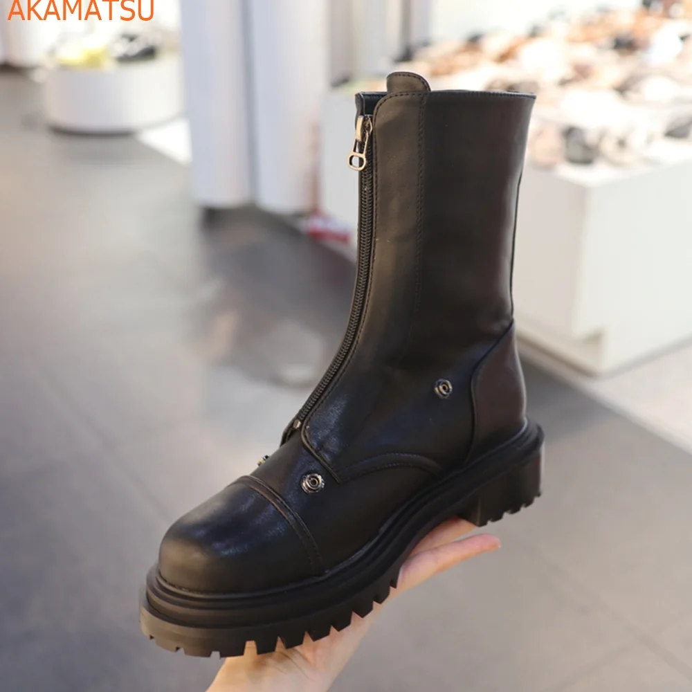 Round Toe Rivet Zipper Women Boots Personalized Mid-tube Low Heel Fashion Sexy Comfortable Office 2023 Newest women's boots