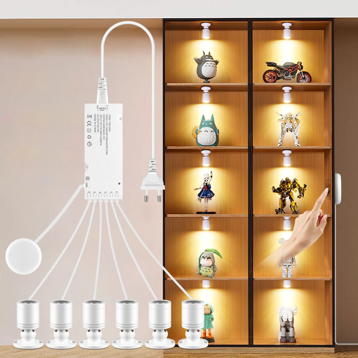 12V Ceiling Wall Light Spotlight White Shell Hand Scan Sensor and Touch Dimmer Cabinet Light 1-10pcs Set Decor Downlight Lamp