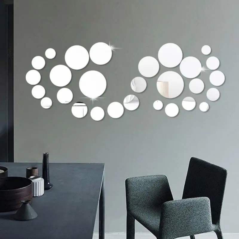 #26PCS 3D Round Mirror Acrylic Mirror Wall Sticker DIY Bedroom Bathroom And TV Background Room Sticker Wall Decoration