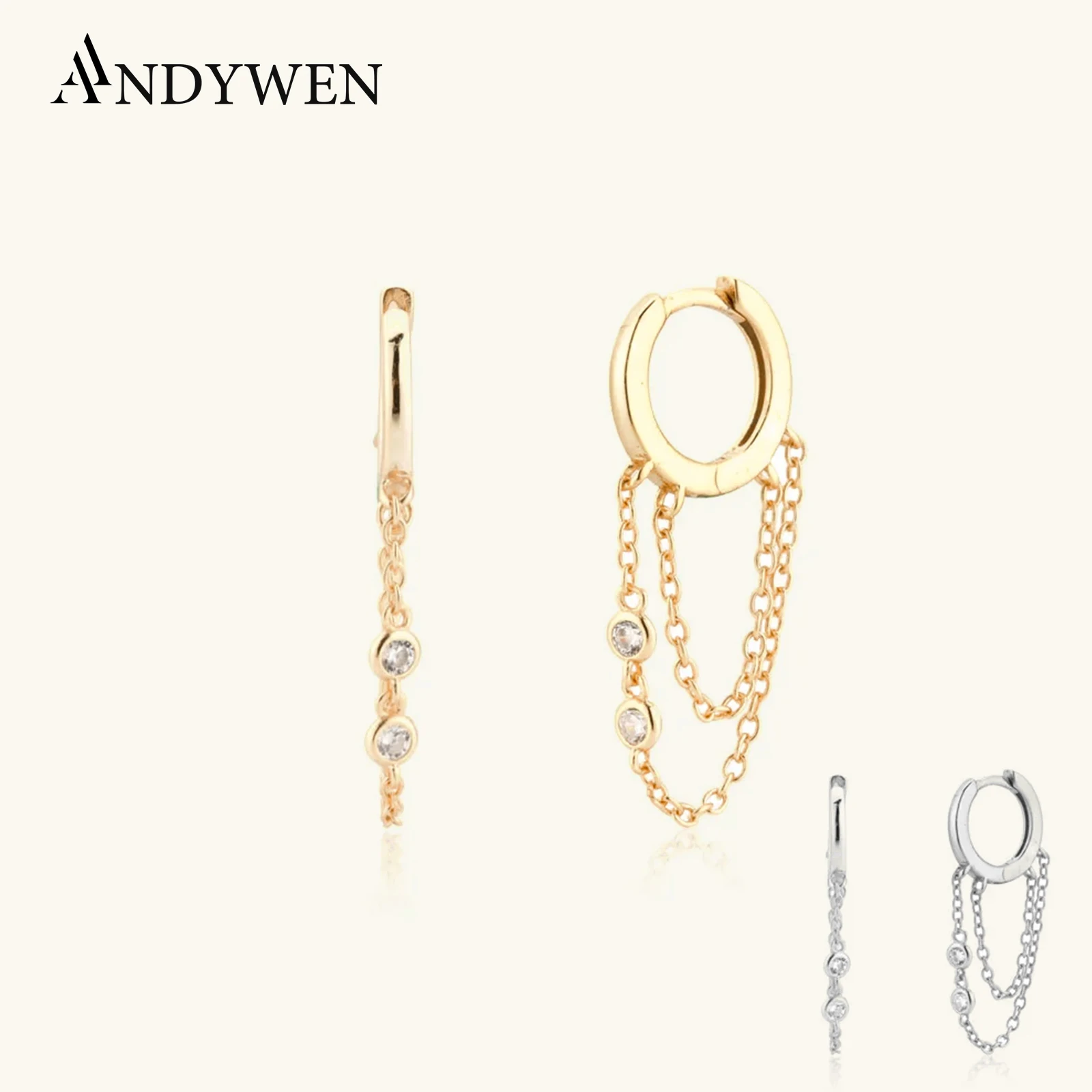 

ANDYWEN 925 Sterling Silver 7.8mm Chains Hoops Long Drop Earring 2020 Rock Punk Fashion Piercing Ohrringe Jewelry For European