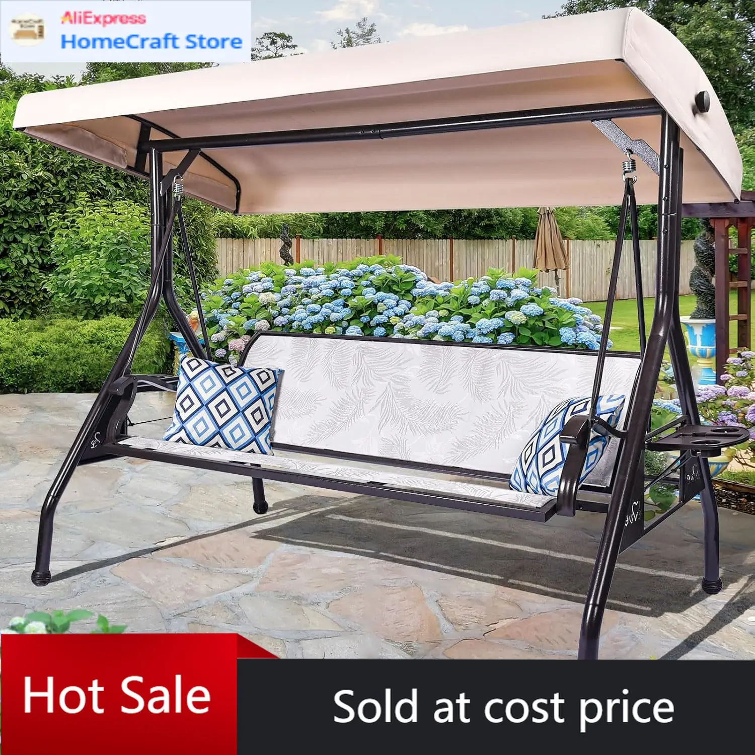 

Усиленные уличные качели-диван на 3 человека с грузоподъемностью 360 кг, с регулируемым навесом, улучшенными подстаканниками и тканью Textilene для взрослых