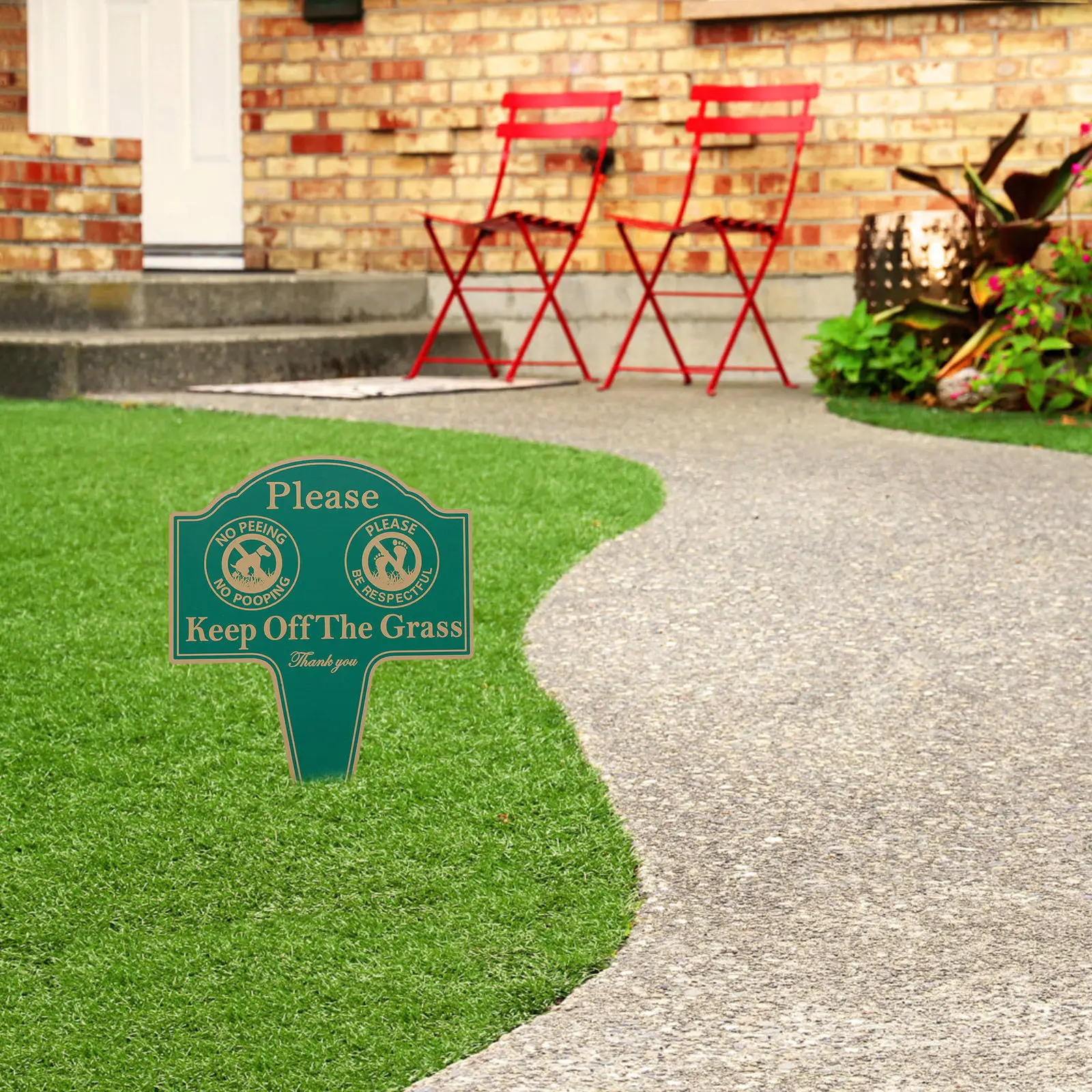 Keep Off The Grass Sign Double Sided Aluminum Lawn Sign Stake Outdoor Yard Pet Restriction No Dog Poop Pee Prevention