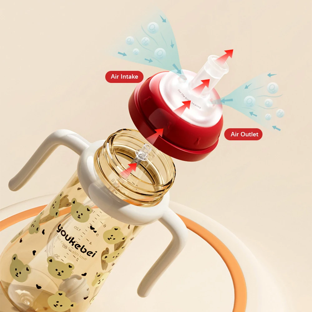 300ml Baby Drinking Cup Feeding Bottle With Straw Gravity Ball Wide Caliber Drinking Milk Water Bottle With Handle