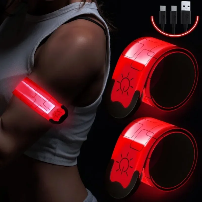 2 Pack LED Armband Rechargeable for Night Running Walking High Visibility Reflective Running Gear Adjustable Luminous Belt