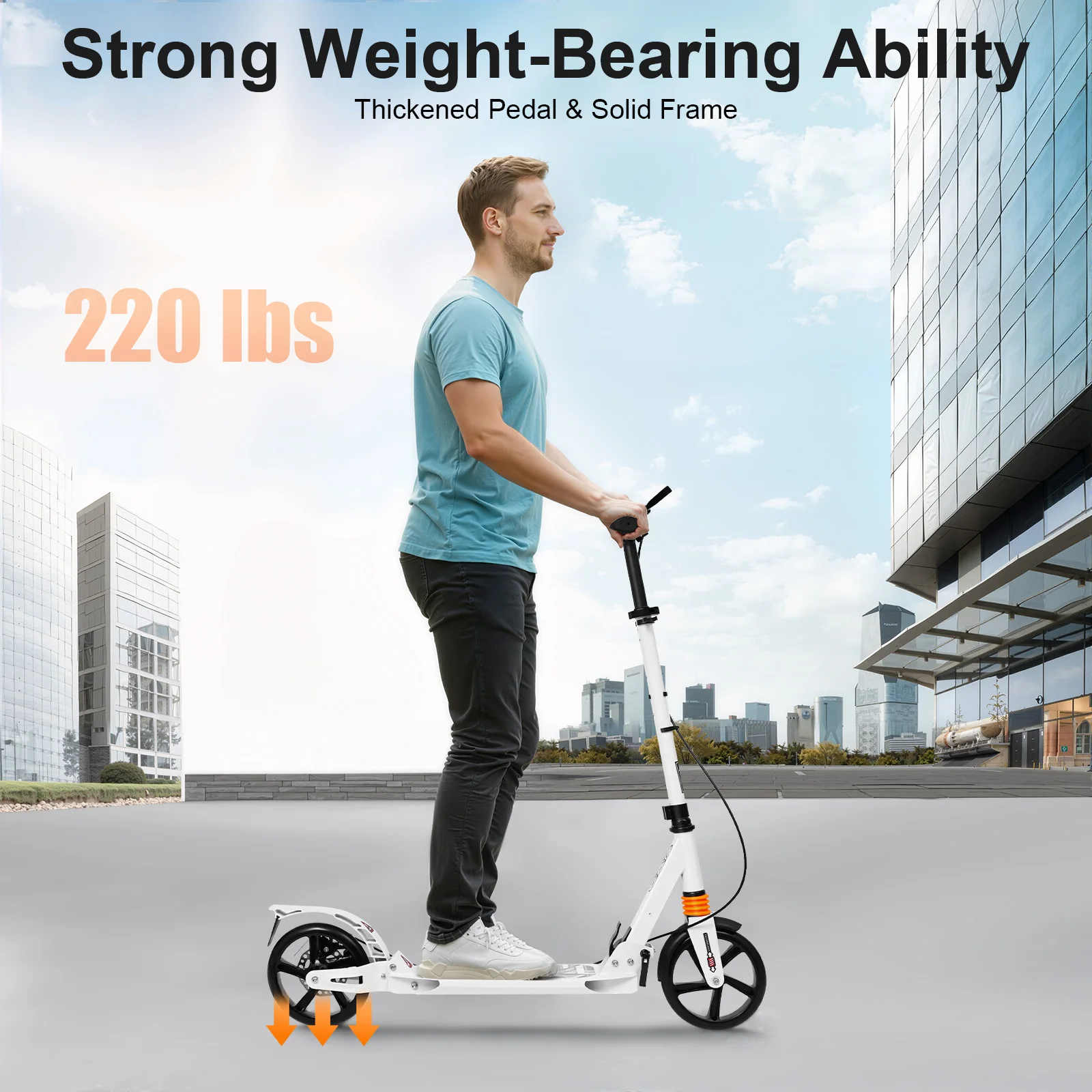 Patinete Plegable para Adultos con Capacidad de Carga de 100 kg, Patinete Urbano Portátil con Altura Ajustable, Frenos Dobles y Ruedas de PU