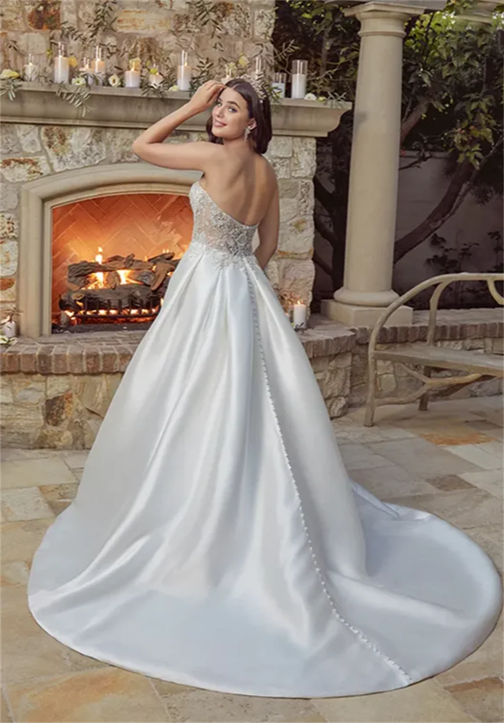 Suknia ślubna Suknia dla panny młodej Linia A Bez ramiączek Aplikacje Drapowana Suknia ślubna Suknie ślubne Suknia ślubna formalna Suknia ślubna Vestido De Novia Boda