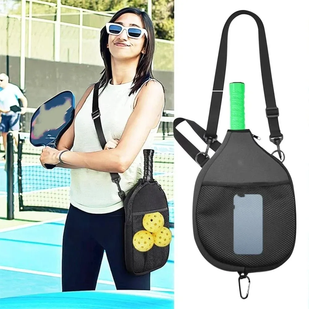 Large Capacity Pickleball Crossbody Bag Zipper Closure Adjustable Strap Pickleball Paddle Cover Waterproof Professional