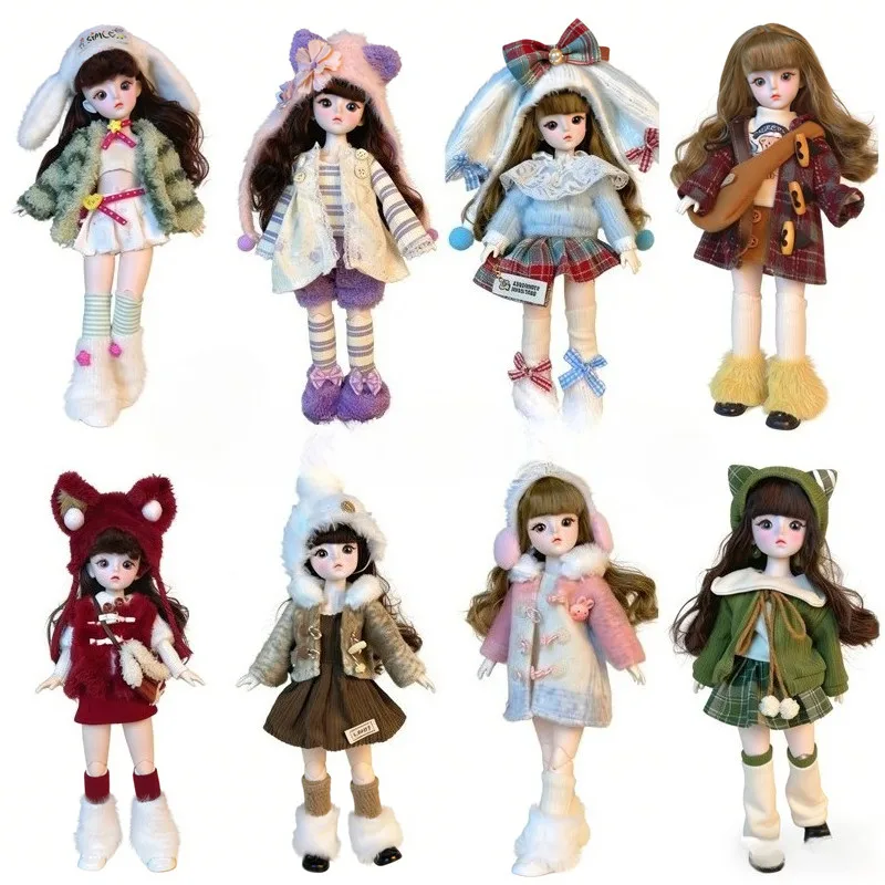 

30cm High 1/6 Ratio Hinge Doll With 3D Simulation Eyes And Clothes Outfit Girls' Birthday Gift DIY Dress Up Toy's Accessories