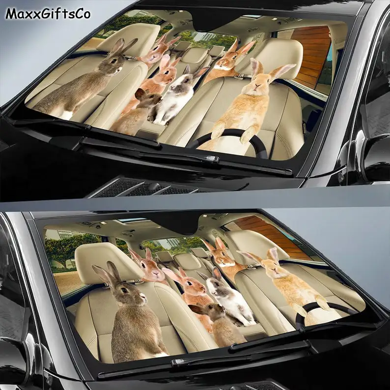 Rabbit Car Sun Shade, Rabbit Windshield, Family Sunshade, Rabbit Car Accessories, Car Decoration, Gift For Dad, Mom