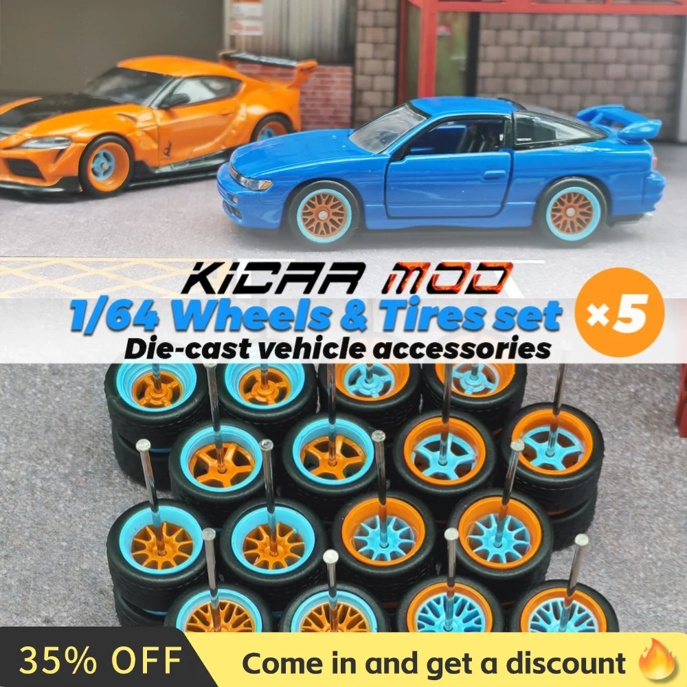 1/64 Model Car Gulf Series Wheels Rubber Tire (Tyre Cover Detachable) for Hobby Modified Parts 5 Sets/Packages