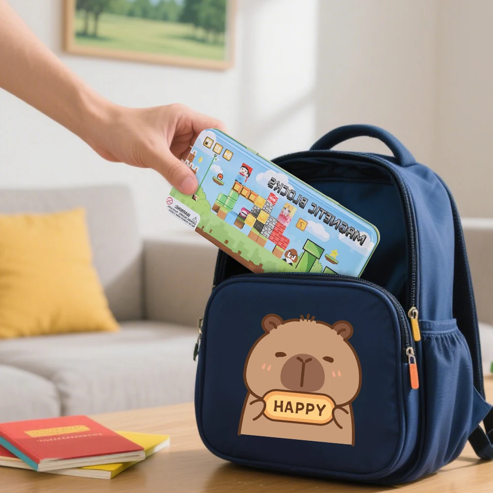 مكعبات بناء مغناطيسية ألعاب سفر للأطفال مجموعة تعلم الجذعية مع صندوق تخزين ألعاب البناء المحمولة