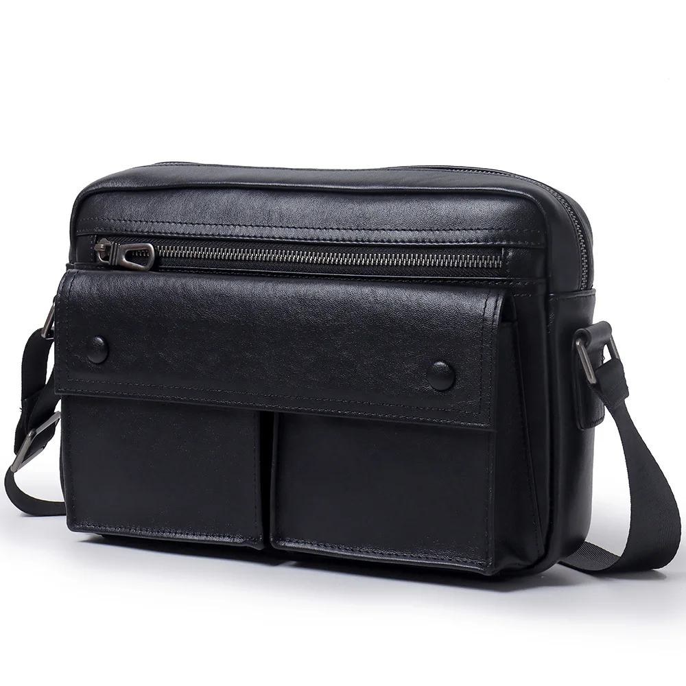 Genuine Leather Men's Crossbody Bag Casual Shoulder Bag with Flap