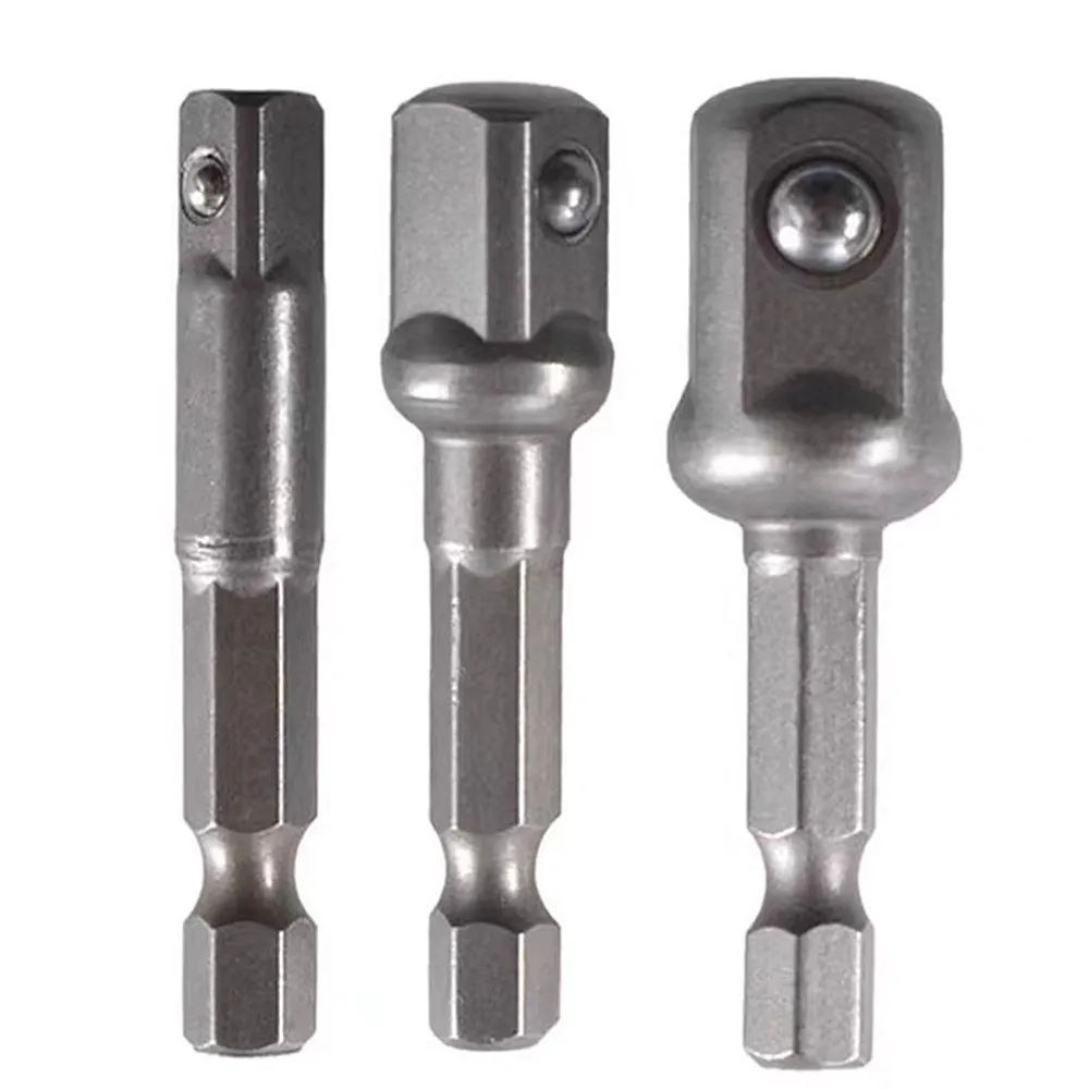 3Pcs Socket Adapter Set, 1/4" 3/8" 1/2" Impact Driver Extension,Hex Shank to Square Drive Socket Converter for Power Drill Tools view 4