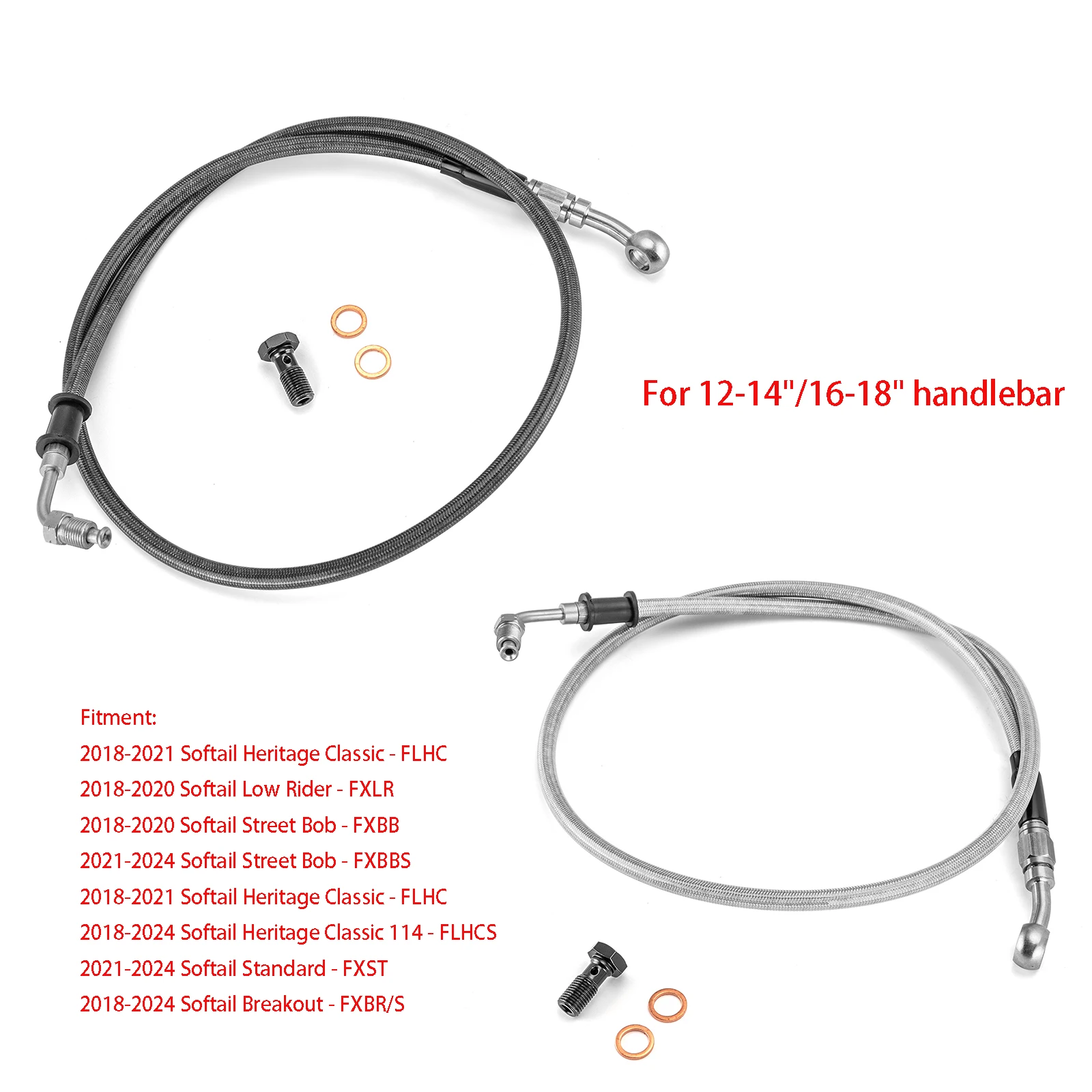 For Softail FLHC FXLR FXBB FXBBS FLHC FLHCS FXST FXBR/S Extended Length Stainless Steel ABS Upper Hydraulic Front Brake Line Kit