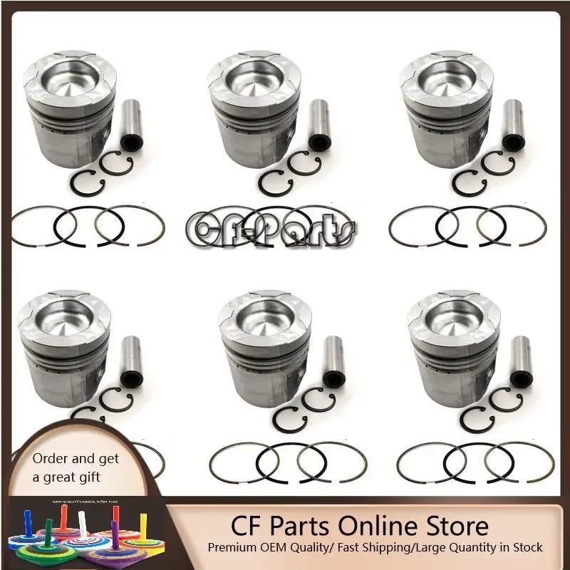 

New 6 Sets STD Piston Kit With Ring 6151-31-2060 Fit For Komatsu 6D125 Engine 125MM