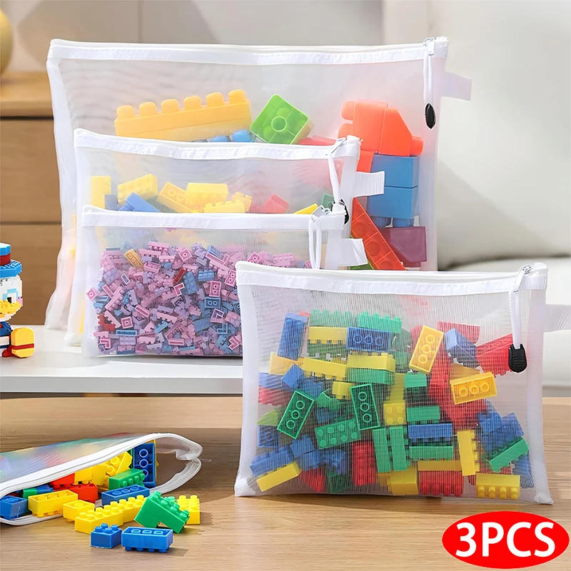 Children's puzzle building block toy storage classification bag transparent zipper mesh bag Storage Tools Cosmetic Organization