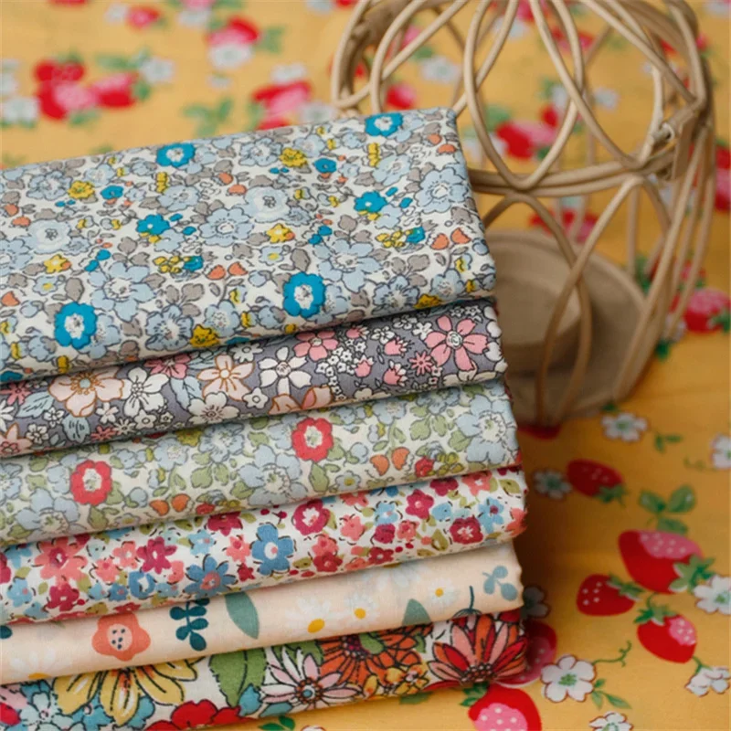 Pastoral Floral Plain Cotton Fabric, DIY Children\'s Wear Cloth, Make Clothes, Home Decoration, 150g per m, 140x50cm