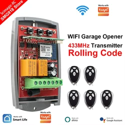 Smart Wifi Universal Garage Door Receiver Switch 2CH Remote Control Gate Opener & 433.92mhz Rolling Code RF Works with Tuya