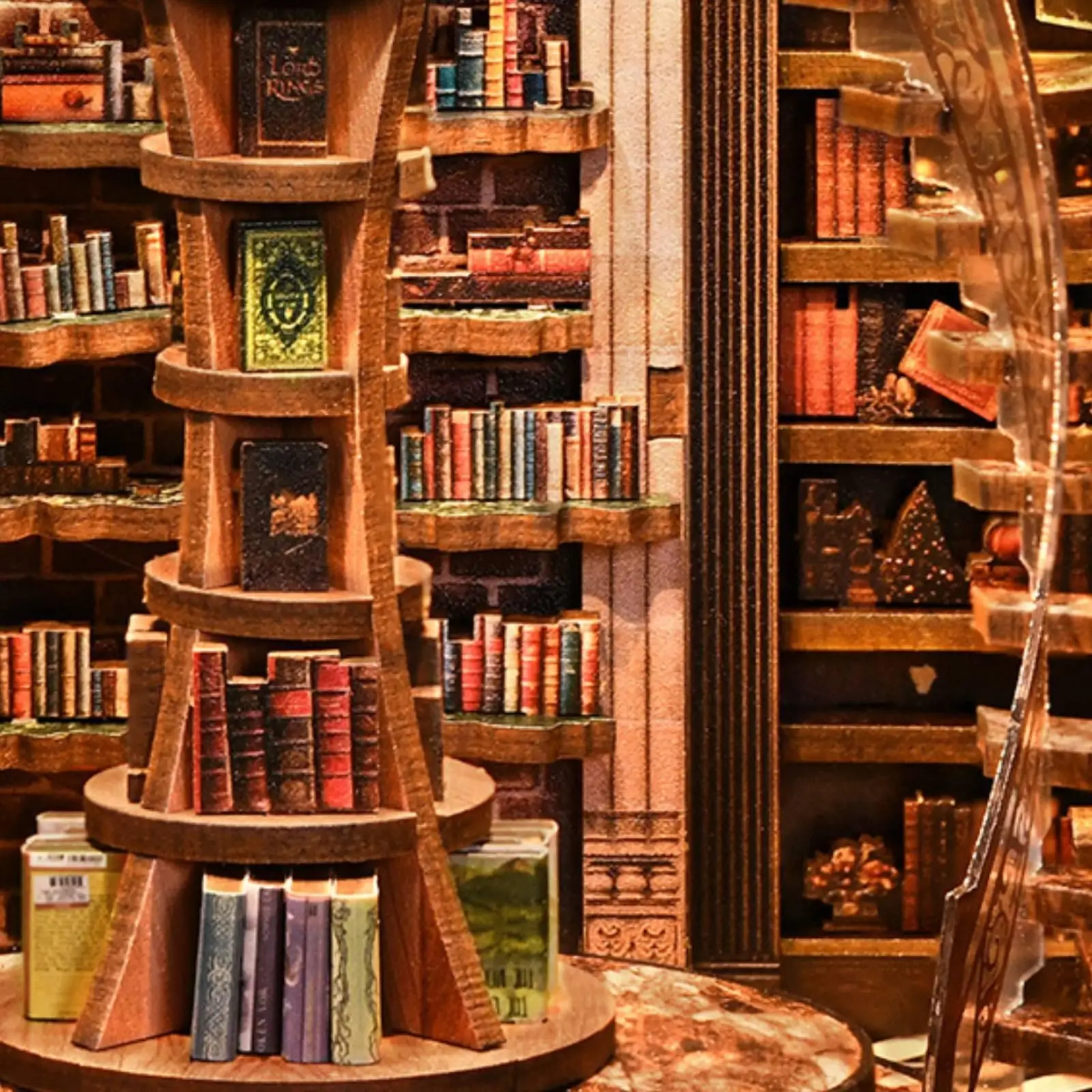 Wooden Miniature Assembly Puzzle DIY Bookend Kit with Warm Light for Bookshelf Decor Creative Gift