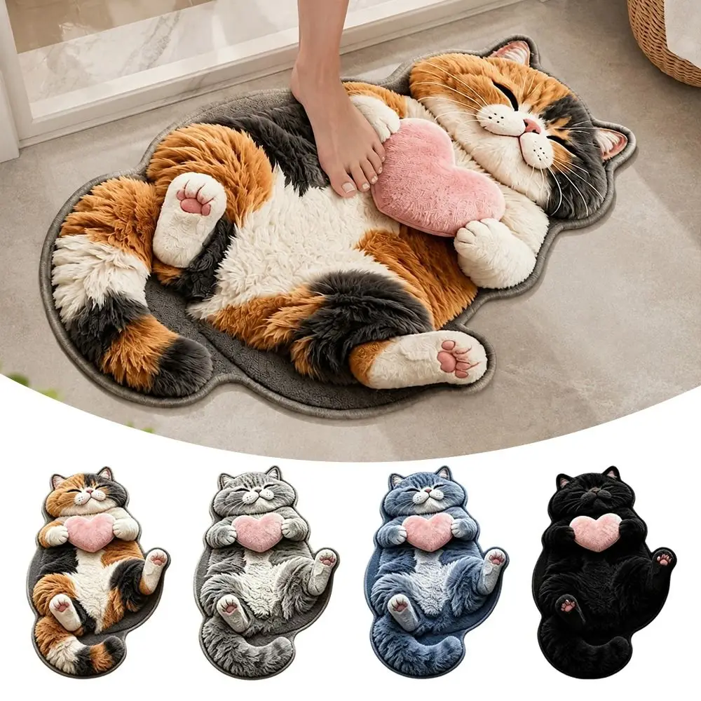 Special-shaped Cat Floor Mat Soft Surface Non Slip Backing Cat Shaped Rug Absorbent Cat Pattern Bathroom Floor Mat