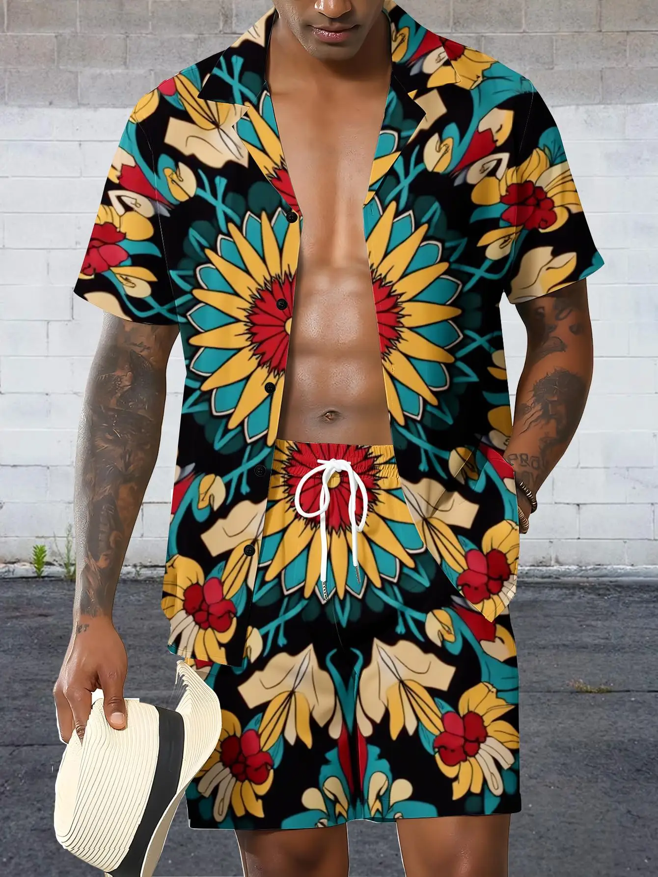 Men's Shirt Sets 2026 Spring/Summer Graphic 2 piece set clothing set jogging set 3D Printed Y2k tracksuits men's sports suit