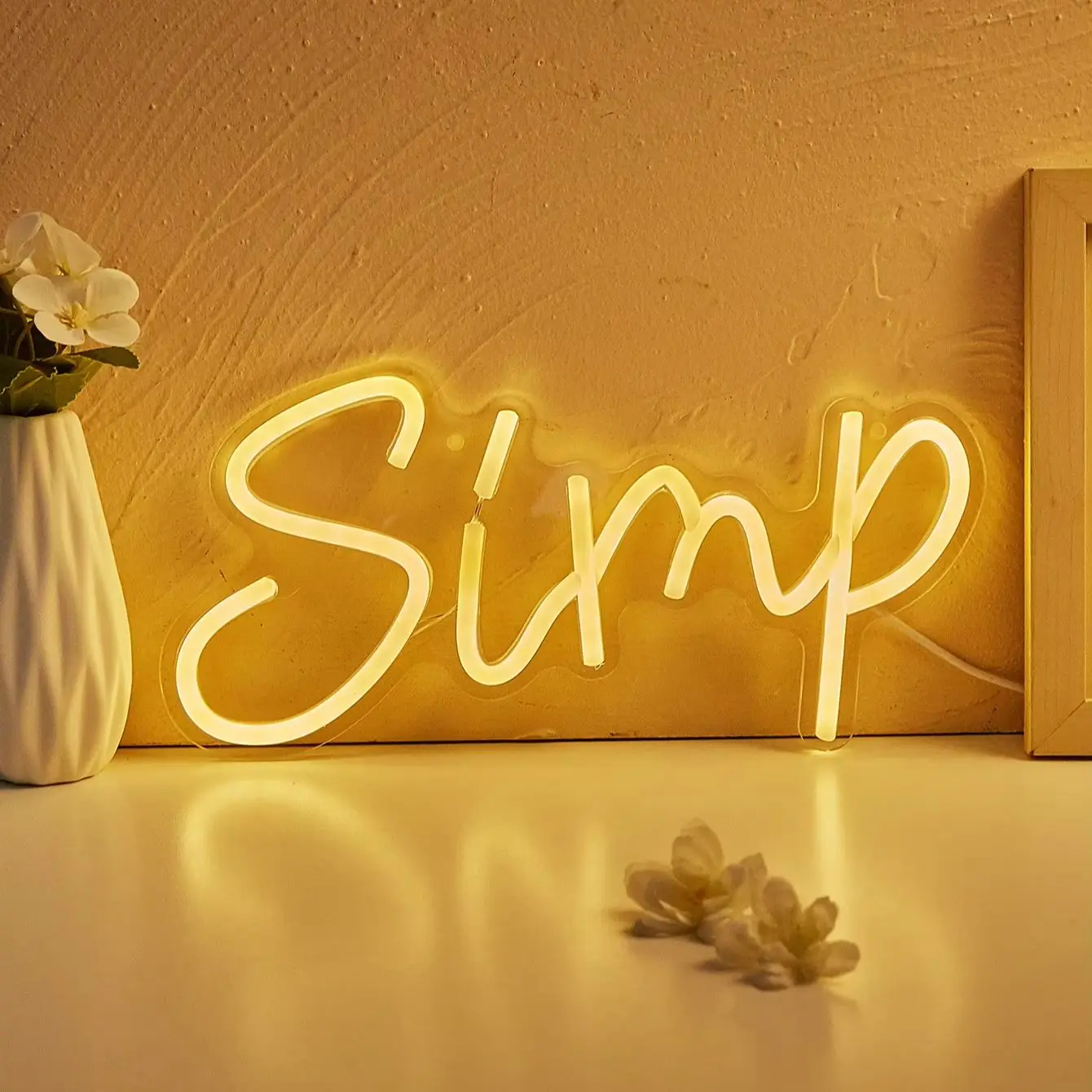 

Светодиодная неоновая вывеска Chi-buy LED Neon Simp, теплый белый свет, питание от USB, ночник, 3D-декор для стен, лампа-вывеска для спальни и гостиной