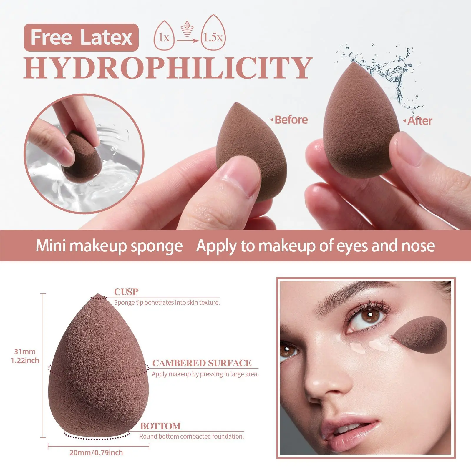 Bamboe handvat mini make-up kwast 5-delig draagbaar reismake-up tool volledige set schoonheidsspons aangepaste make-up kwast met LED-spiegel