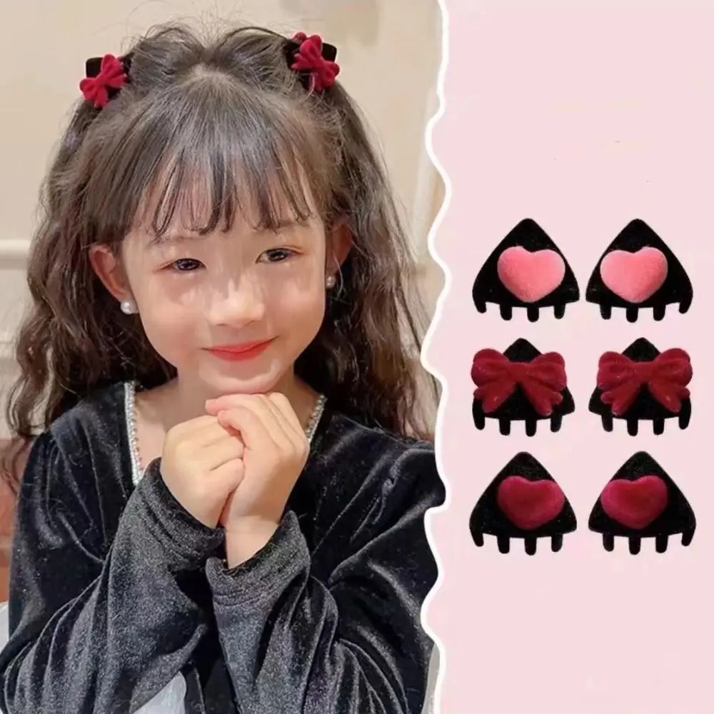Cute Heart Cat Ear Hairpin Flocking Cartoon Children's Hair Clip Hair Accessories Bow Velvet Hair Clip Girls