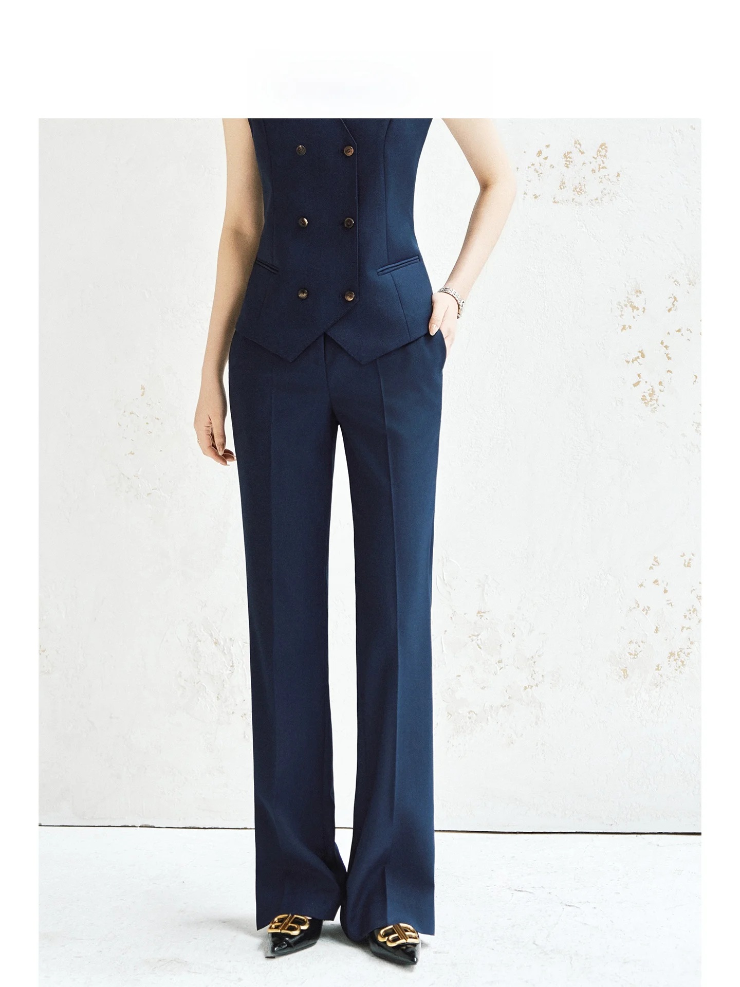 Pantalon droit en laine bleu OFFIY Ele Briti, pantalon formel professionnel pour femmes, printemps début 2026