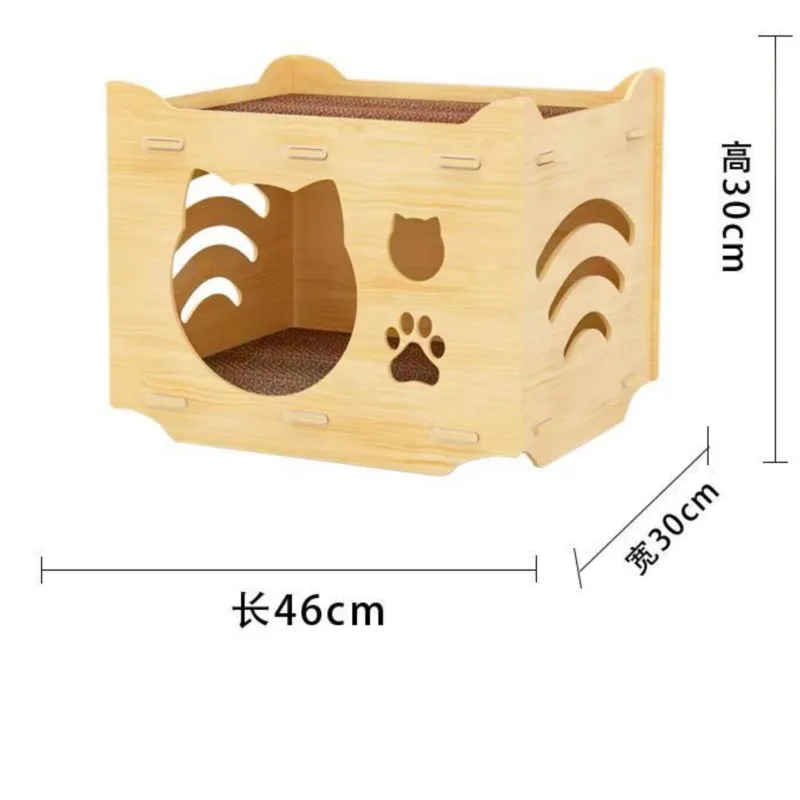 HONEYPET Cat Scratching Board Wooden House Cat Nest Four Seasons Claw Grinding Wear Toys Tree Tower One Large Villa Four Seasons