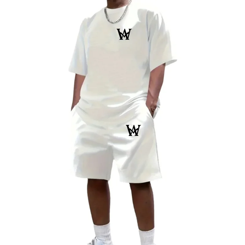 

New hot selling 2025 men's two-piece sportswear short sleeved T-shirt and pants set running and fitness sportswear summer