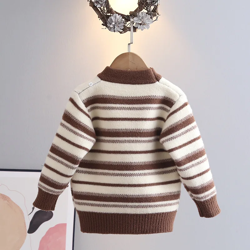 Children Boys Autumn Winter Sweater Cotton Sticker Striped Little Boy Pullovers Round Collar Casual Colorful Knitwear HY11121 image 4