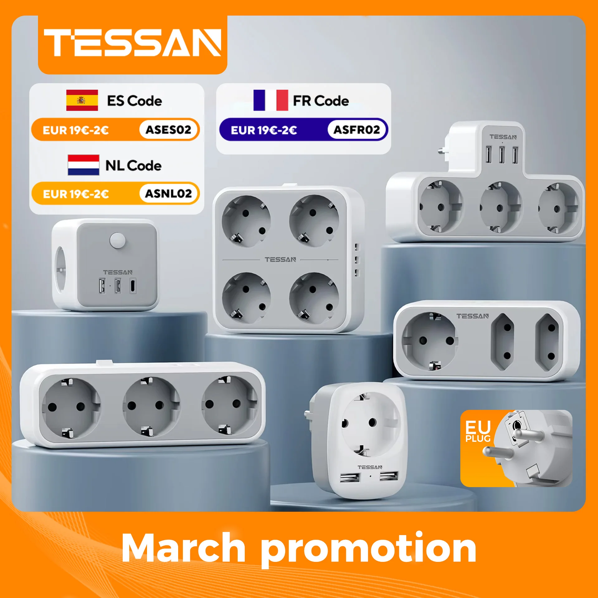 TESSAN EU KR Plug Power Strip with AC Outlets and USB Charging Ports Multiple Wall Socket Adapter for Home Office 벽면 소켓