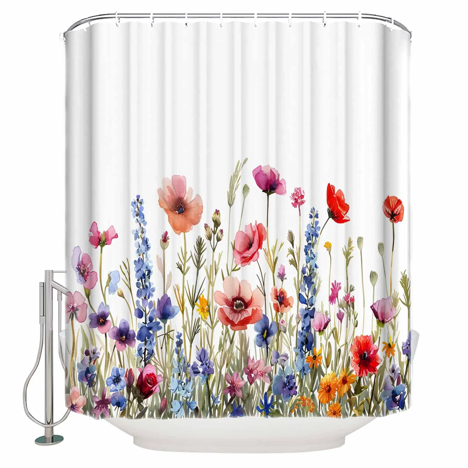 Flower Plant Watercolor Leaves Daisy Shower Curtains Waterproof Bath Curtains Home Decor Modern Luxury Bathroom Curtain