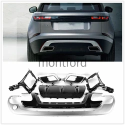 For Land Rover Range Rover Velar 2018-2019 Rear Diffuser Bumper Lip Trim Silver Boot Exhaust Cover Frame Guard Splitter Body Kit