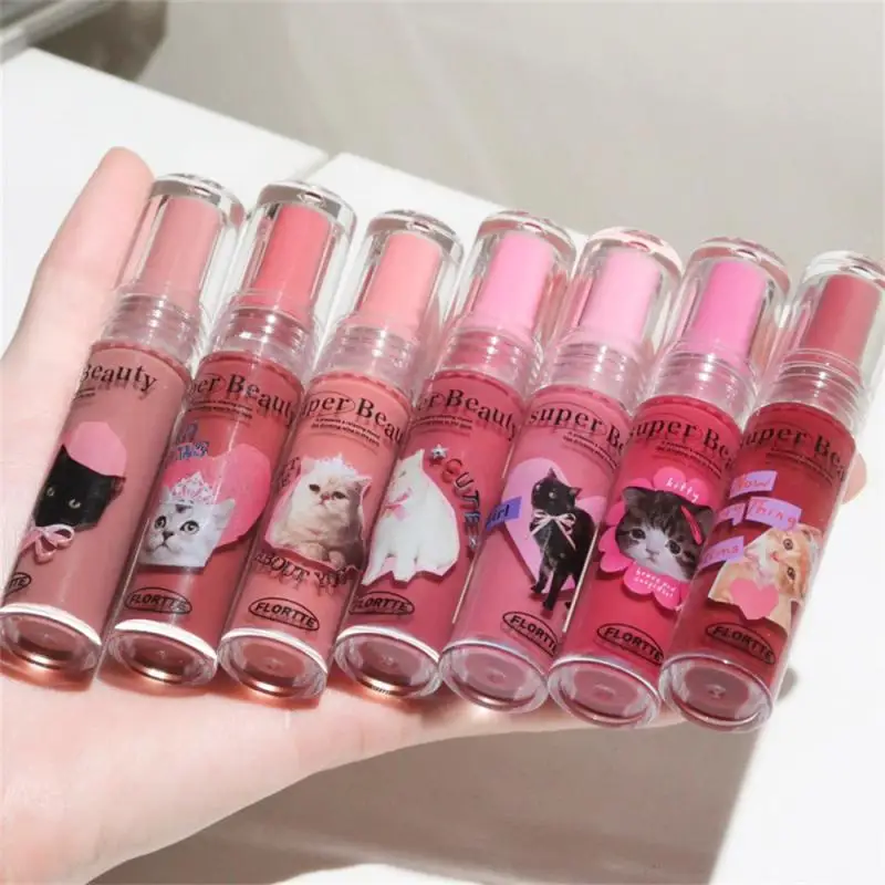 New FLORETTE Lipsticks Cute Cat Jelly Lip Glaze Moisturizing Lasting Sexy Mirror Lip Gloss Korean Lip Tint Girls Beauty Makeup