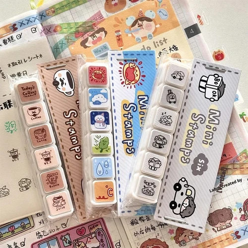 Juego de sellos para álbum de recortes multifuncional 6 en 1 para niños, suministros para la vuelta a la escuela, bonitos sellos para planificador de diario