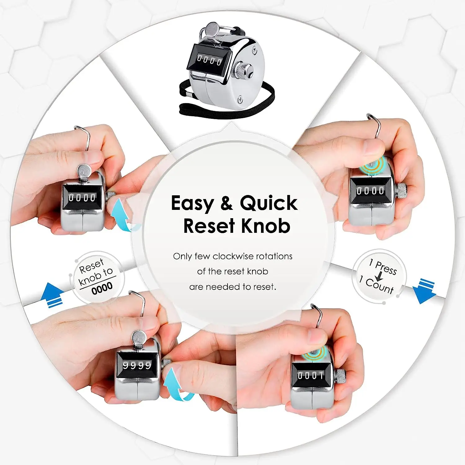 Metal Handheld Tally Counter 4-Digit Number Count Clicker Counter, Hand Mechanical Counters Clickers Pitch Counter for Coaching