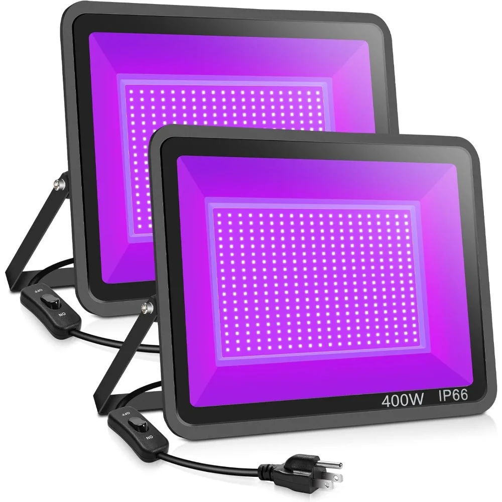 

400W LED Black Light 2 Pack IP66 Waterproof Outdoor Flood Light 395-410nm for Party Glow