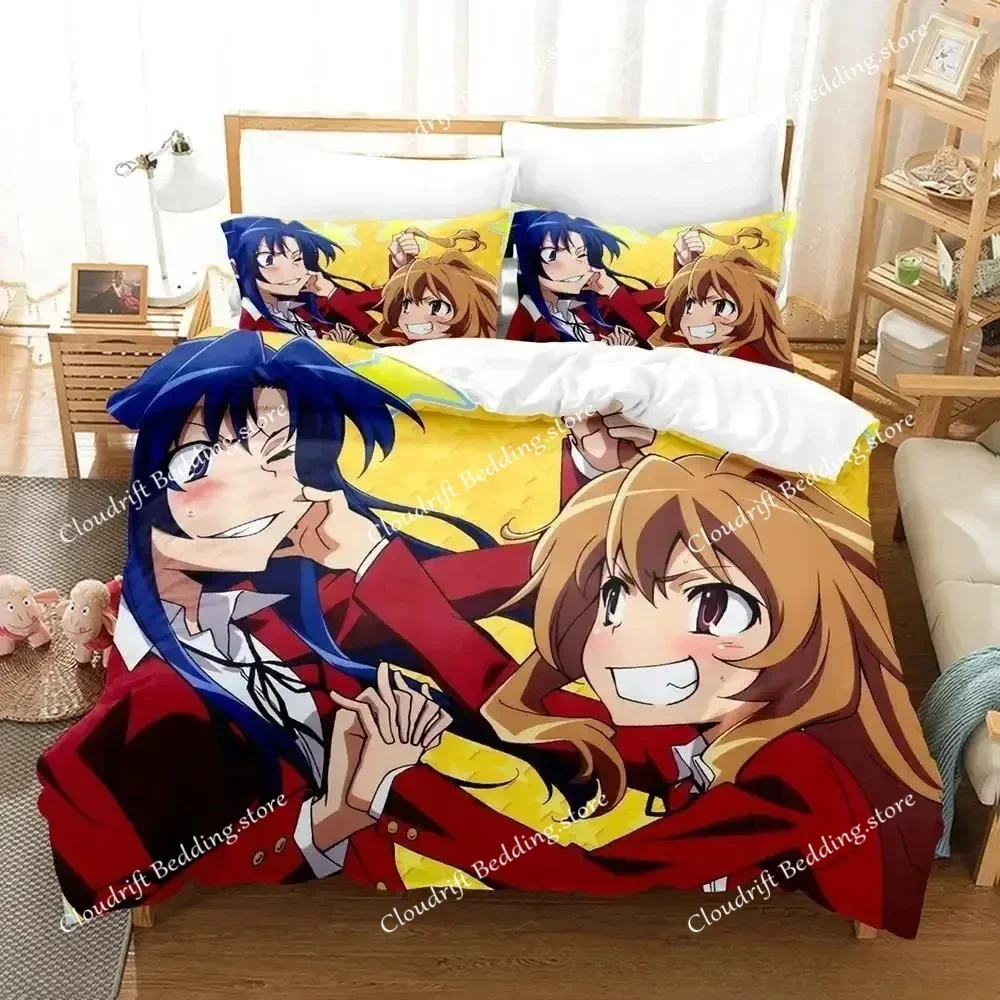 

New Toradora Bedding Set Cartoon Anime three-piece set Adult Kid Bedroom Duvet cover Sets 3D Kawaii Girls roupa de cama casal