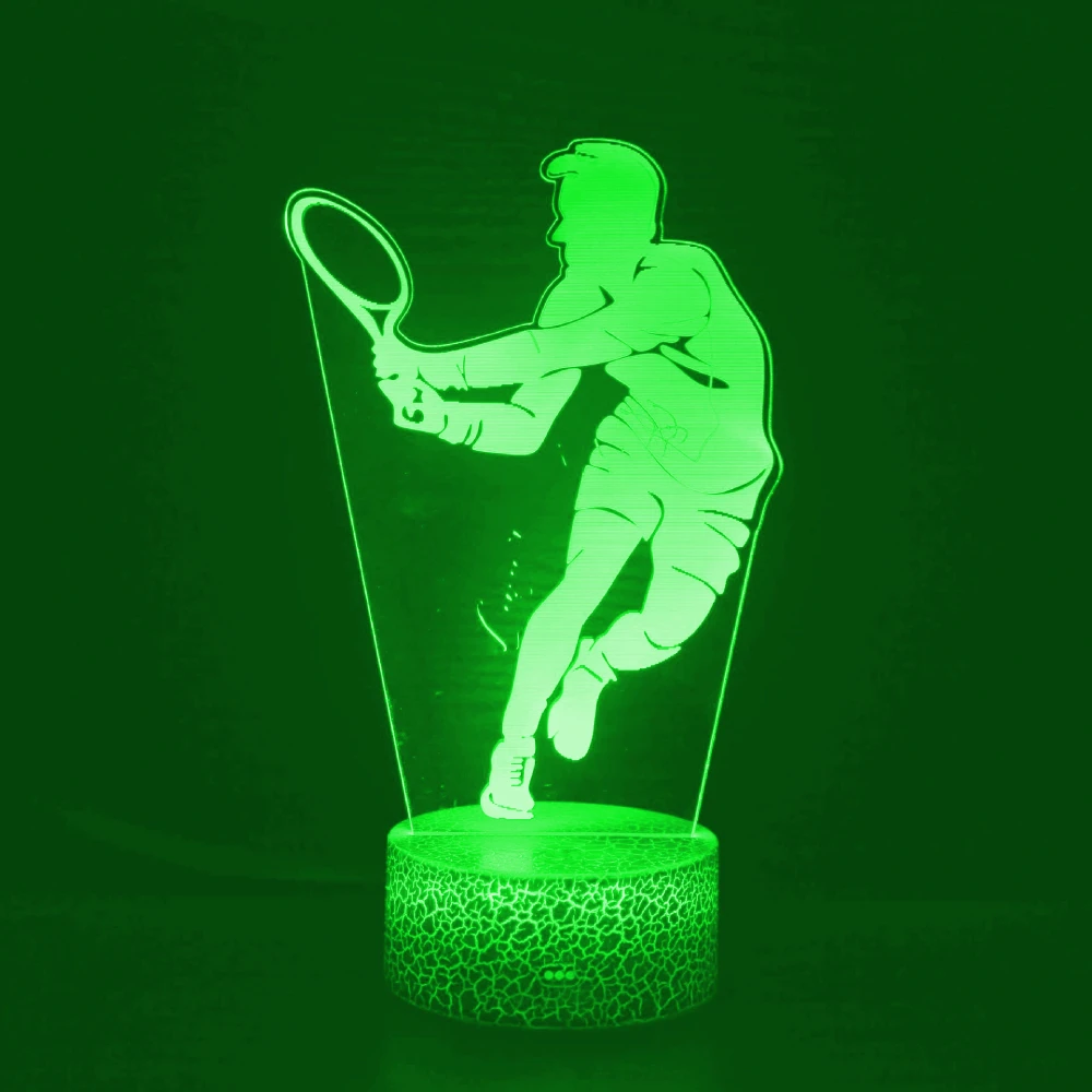 Children Night Lights LED Tennis Players Figure 3D Illusion Lamp 7 Color Changing Atmosphere Room Decor Table Lamps Kids Gift